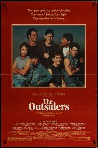 6k637 OUTSIDERS 1sh '82 Coppola, S.E. Hinton, Howell, Dillon, Macchio, Swayze, Lowe, Cruise!