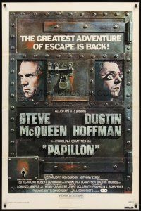 6k640 PAPILLON 1sh R77 different art of prisoners Steve McQueen & Dustin Hoffman!