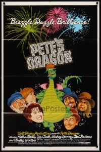 6k651 PETE'S DRAGON 1sh '77 Walt Disney animation/live action, colorful art of Elliott!
