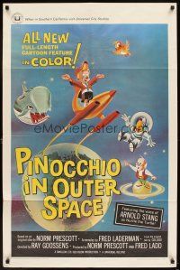 6k661 PINOCCHIO IN OUTER SPACE 1sh '65 great sci-fi cartoon artwork, explore new worlds of wonder!