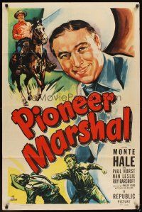 6k662 PIONEER MARSHAL 1sh '49 great huge close up artwork of smiling cowboy Monte Hale!