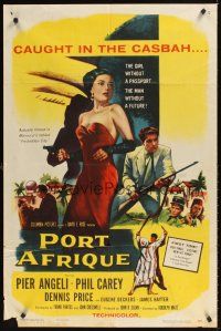 6k670 PORT AFRIQUE 1sh '56 art of super sexy Pier Angeli caught in the Casbah with gun!