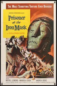6k677 PRISONER OF THE IRON MASK 1sh '62 cool art of the most terrifying torture ever devised!