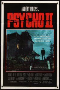 6k684 PSYCHO II 1sh '83 Anthony Perkins as Norman Bates, cool creepy image of classic house!