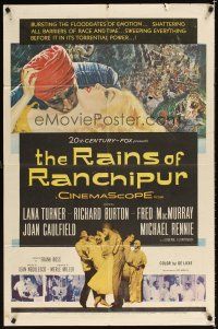 6k698 RAINS OF RANCHIPUR 1sh '55 Lana Turner, Richard Burton, rains couldn't wash their sin away!