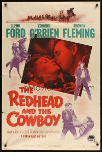 6k708 REDHEAD & THE COWBOY 1sh '51 great romantic super close up of Glenn Ford & Rhonda Fleming!