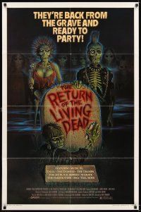 6k716 RETURN OF THE LIVING DEAD 1sh '85 art of punk rock zombies by tombstone ready to party!