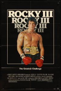 6k739 ROCKY III 1sh '82 boxer & director Sylvester Stallone w/gloves & belt, Mr. T!