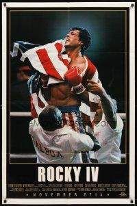 6k740 ROCKY IV advance 1sh '85 great image of heavyweight champ Sylvester Stallone in boxing ring!