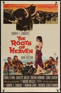 6k742 ROOTS OF HEAVEN 1sh '58 directed by John Huston, Errol Flynn & sexy Julie Greco in Africa!