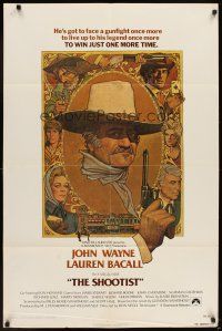 6k776 SHOOTIST int'l 1sh '76 best Richard Amsel artwork of cowboy John Wayne & cast montage!