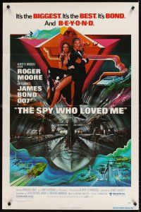 6k819 SPY WHO LOVED ME 1sh '77 cool artwork of Roger Moore as James Bond by Bob Peak!