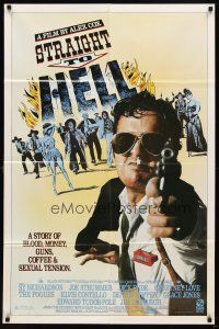 6k829 STRAIGHT TO HELL 1sh '87 Alex Cox, a story of blood, money, guns, coffee & sexual tension!