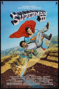 6k842 SUPERMAN III 1sh '83 art of Christopher Reeve flying with Richard Pryor by Salk!
