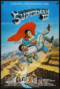 6k843 SUPERMAN III advance 1sh '83 art of Christopher Reeve flying with Richard Pryor by Salk!