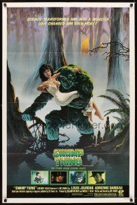 6k845 SWAMP THING 1sh '82 Wes Craven, Richard Hescox art of him holding sexy Adrienne Barbeau!