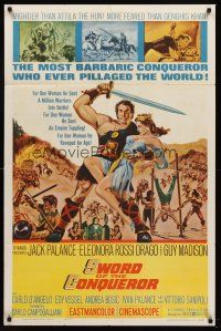 6k850 SWORD OF THE CONQUEROR 1sh '62 great art of Jack Palance as barbarian holding sexy girl!