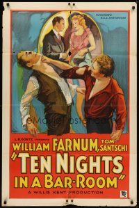 6k862 TEN NIGHTS IN A BARROOM style A 1sh '31 Farnum knocks out Santschi & saves his little girl!