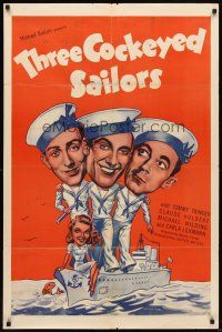 6k877 THREE COCKEYED SAILORS 1sh '41 English Navy, wacky art of Tommy Trinder, Claude Hulbert!