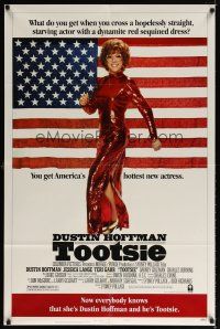 6k892 TOOTSIE style B 1sh '82 full-length Dustin Hoffman in drag by American flag!