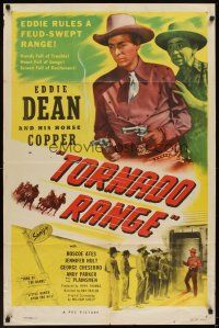 6k893 TORNADO RANGE 1sh '48 singing cowboy Eddie Dean fights frontier feuders with two guns!