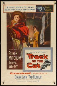 6k898 TRACK OF THE CAT 1sh '54 Robert Mitchum & Teresa Wright in a startling love story!