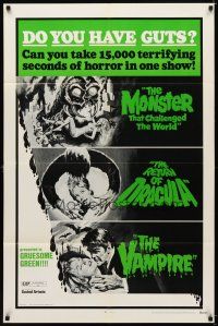 6k904 DO YOU HAVE GUTS 1sh '71 monster & vampire triple-bill, 15,000 terrifying seconds of horror!