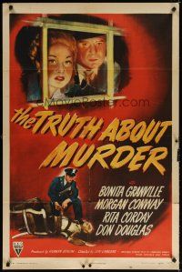 6k910 TRUTH ABOUT MURDER style A 1sh '46 District Attorney vs. his own wife in court, film noir!