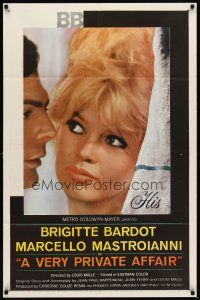 6k937 VERY PRIVATE AFFAIR 1sh '62 Louis Malle's Vie Privee, super c/u of sexiest Brigitte Bardot!