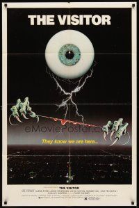 6k943 VISITOR 1sh '79 wild horror art of giant eyeball w/monster hands holding bloody wire!