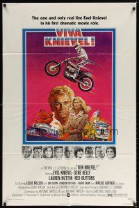 6k944 VIVA KNIEVEL 1sh '77 best artwork of the greatest daredevil jumping his motorcycle!