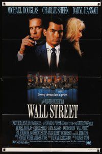 6k951 WALL STREET 1sh '87 Michael Douglas, Charlie Sheen, Daryl Hannah, Oliver Stone!