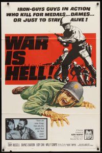 6k952 WAR IS HELL 1sh '64 Tony Russell, Korean War, cool art of wounded soldier!