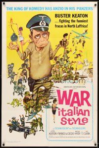 6k953 WAR ITALIAN STYLE 1sh '66 Due Marines e un Generale, cartoon art of Buster Keaton as Nazi!