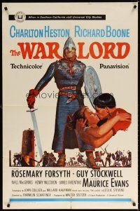 6k954 WAR LORD 1sh '65 art of Charlton Heston all decked out in armor with sword!