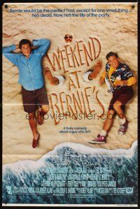 6k960 WEEKEND AT BERNIE'S 1sh '89 Andrew McCarthy, Jonathan Silverman & dead guy on beach!