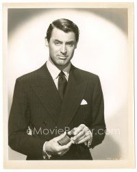 6m179 CARY GRANT 8x10 still '30s waist-high portrait in suit & tie holding gambling chips!
