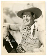 6m190 CHARLES STARRETT 8x10 still '40s great smiling portrait in cowboy gear with guns!