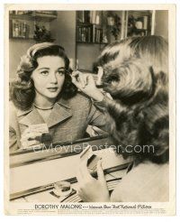 6m271 DOROTHY MALONE 8x10 still '48 great close up of the pretty star fixing her makeup at vanity!