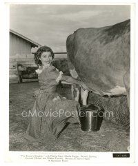 6m297 FARMER'S DAUGHTER 8x10 still '40 close up of zany Martha Raye about to milk a cow!