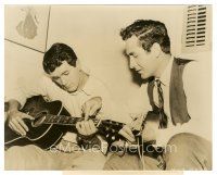 6m358 GIANT candid 7.5x9.5 still '56 Rock Hudson learns to play the guitar from Sheb Wooley!