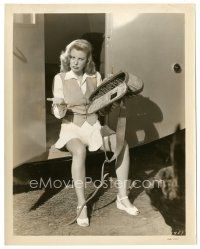 6m505 JUNE ALLYSON 8x10 still '50s great c/u sitting by her trailer with an empty basket!