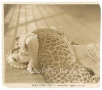 6m556 LEOPARD LADY 8x9 still '28 terrified Jacqueline Logan with giant jungle cat on top of her!