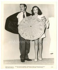 6m692 NOTHING BUT THE TRUTH 8x10 still '41 wacky Paulette Goddard & Bob Hope behind umbrella!