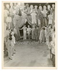 6m713 PAJAMA GAME 8x10 still '57 Doris Day & top cast standing under lots of hanging pajamas!