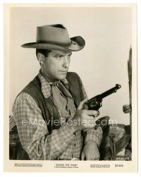 6m816 SADDLE THE WIND 8x10 still '57 close up of cowboy John Cassavetes pointing gun!