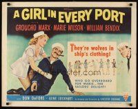 6r132 GIRL IN EVERY PORT style A 1/2sh '52 art of wacky sailor Groucho Marx & sexy Marie Wilson!