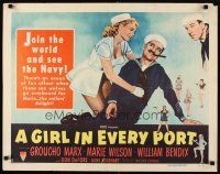 6r133 GIRL IN EVERY PORT style B 1/2sh '52 art of wacky sailor Groucho Marx & sexy Marie Wilson!
