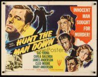 6r153 HUNT THE MAN DOWN style B 1/2sh '51 cool film noir art, secrets bared in search for killer!