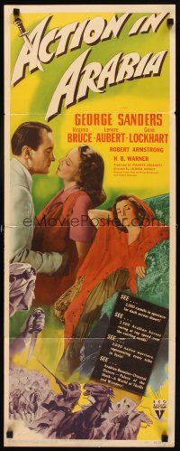 6r329 ACTION IN ARABIA insert '44 George Sanders & Virginia Bruce in the land of intrigue!